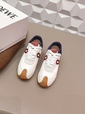 LOEWE 26S FLOW RUNNER SNEAKER IN LIGHT GRAY SUEDE AND NAVY BLUE AND RED CALFSKIN