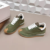 LOEWE 26S FLOW RUNNER SNEAKER IN DARK OLIVE GREEN SUEDE AND WHITE CALFSKIN