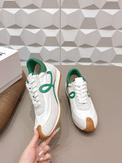 LOEWE 26S FLOW RUNNER SNEAKER IN WHITE SUEDE AND DEEP TEAL GREEN CALFSKIN