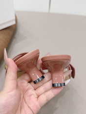 LOEWE 26S SQUARE TOE SANDALS 45MM IN PINK CALFSKIN GOLD HARDWARE