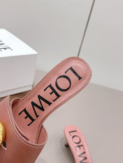 LOEWE 26S SQUARE TOE SANDALS 45MM IN PINK CALFSKIN GOLD HARDWARE
