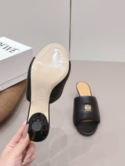 LOEWE 26S MULE HEELS 45MM IN BLACK LAMBSKIN GOLD HARDWARE