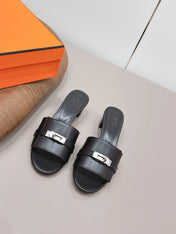 HM 26S KELLY HEEL SANDAL 50MM IN BLACK CALFSKIN SILVER HARDWARE