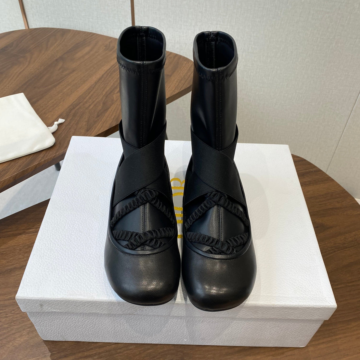 DIOR 25S STRETCH BALLET BOOTS IN BLACK FULL CALFSKIN