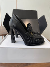 YSL 26S HEELED LOAFERS 100 MM IN BLACK CALFSKIN
