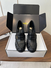 YSL 26S HEELED LOAFERS 100 MM IN BLACK CALFSKIN