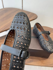 ALAIA 26S MARY JANE FLATS IN BLACK LAMBSKIN