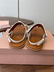 MIUMIU 26S FLIP FLOPS IN WHITE AND TAN BROWN CALFSKIN