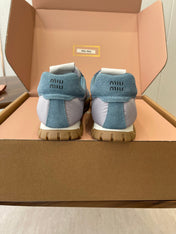 MIUMIU 26S SNEAKERS IN LIGHT GRAY AND BLUE FABRIC AND SUEDE