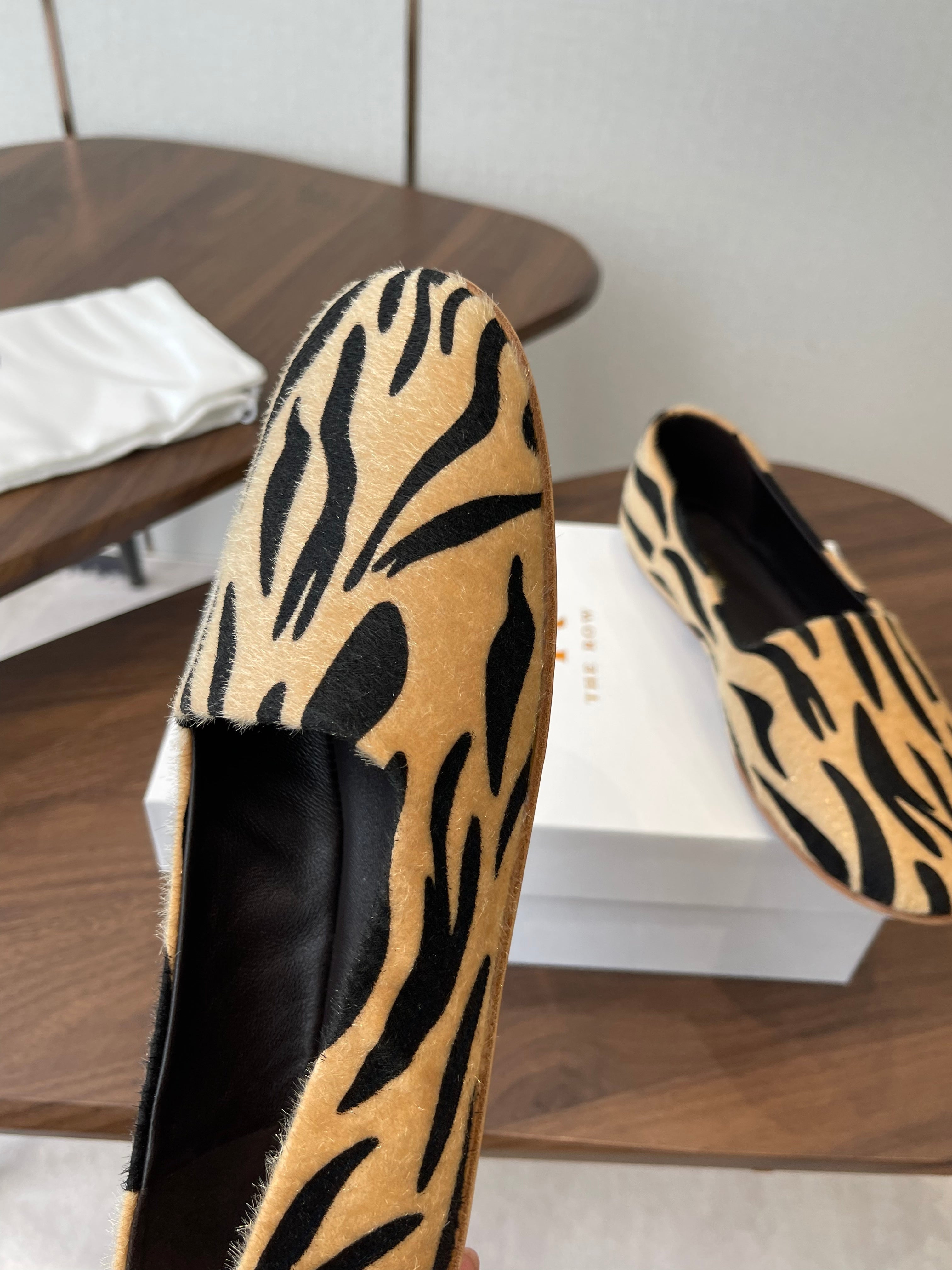 THE ROW 26S MARY JANES IN BEIGE ZEBRA PRINT PONY HAIR