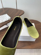 THE ROW 26S BALLET FLATS IN LIGHT OLIVE GREEN VELVET