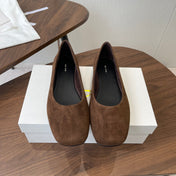 THE ROW 26S FLATS IN DARK BROWN SUEDE