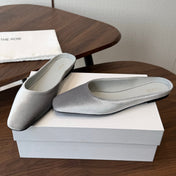 THE ROW 26S POINTED TOE MULES IN LIGHT GREY VELVET