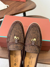LP 26S LOAFERS IN DARK BROWN SUEDE & FABRIC GOLD HARDWARE