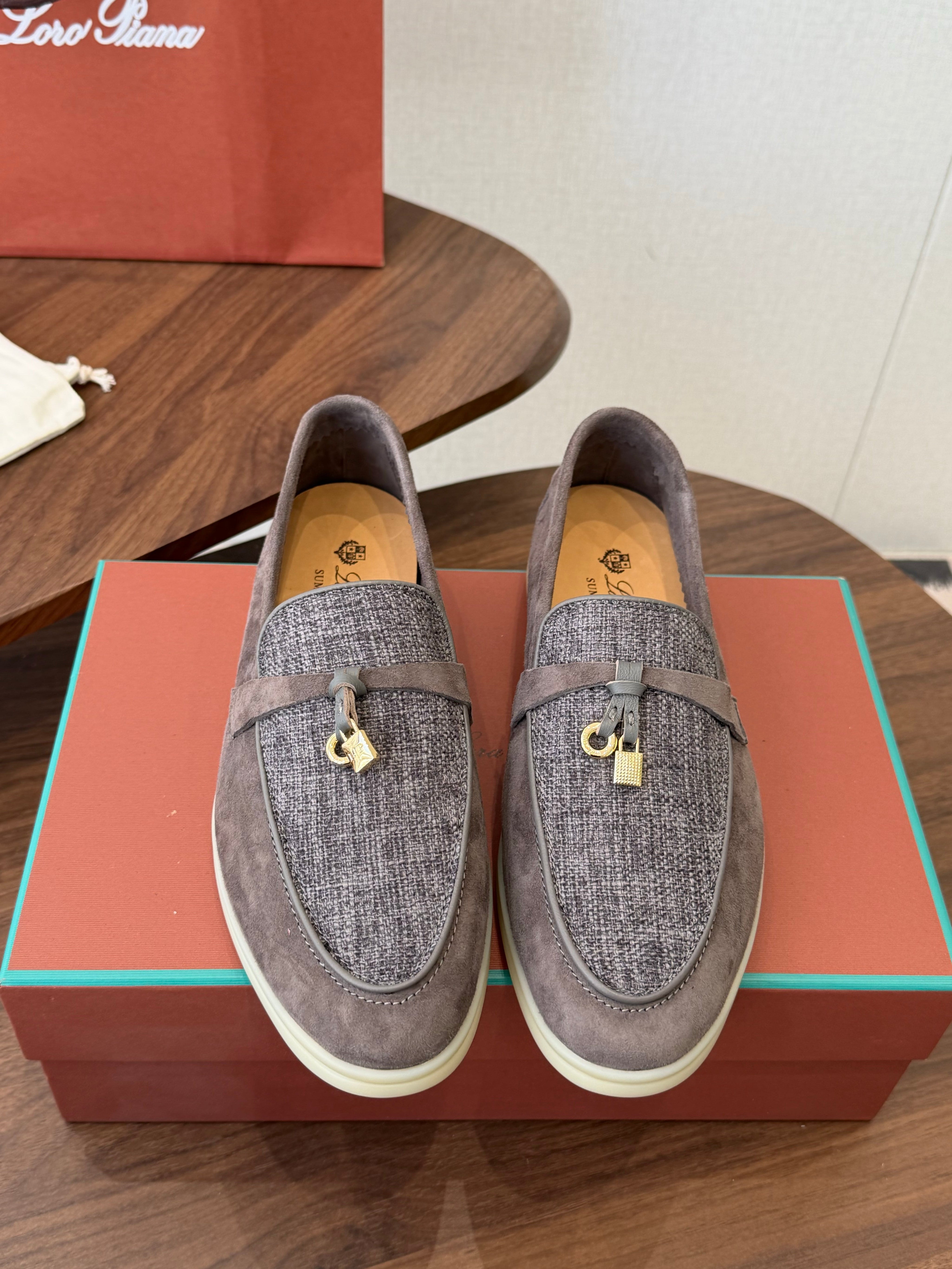 LP 26S LOAFERS IN BROWN SUEDE & FABRIC GOLD HARDWARE