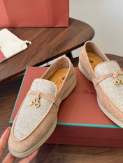 LP 26S LOAFERS IN LIGHT BROWN SUEDE & FABRIC GOLD HARDWARE