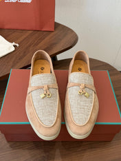 LP 26S LOAFERS IN LIGHT BROWN SUEDE & FABRIC GOLD HARDWARE