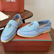 LP 26S LOAFERS IN LIGHT BLUE SUEDE & FABRIC GOLD HARDWARE
