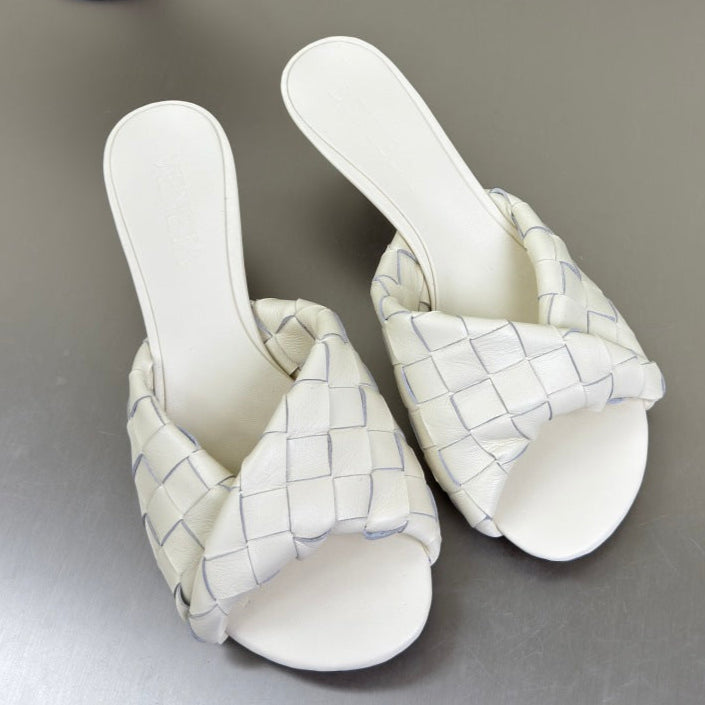 BLINK HIGH 5 CM MULE IN WHITE INTRECCIATO LEATHER