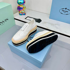 PRADA 25S FLAT WEDGE SHOES 60MM IN WHITE CALFSKIN