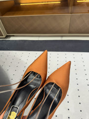 L'ENTRACTE SLINGBACK PUMPS IN BRONZE BROWN SATIN