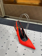 L'ENTRACTE SLINGBACK PUMPS IN RED SATIN