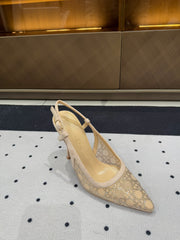 HIGH HEELS SLINGBACK IN CAMEL BEIGE LAMB SUEDE 10 CM