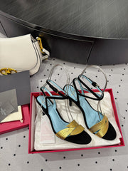 VLTN HIGH SANDAL 25S 60 MM IN BLACK SUEDE AND GOLD CALFSKIN