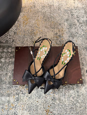 VLTN HIGH HEEL 25S 80 MM IN BLACK CALFSKIN WITH BOW
