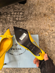 PRADA 25S SLINGBACK HIGH HEELS 75 MM IN YELLOW EMBOSSED COWHIDE