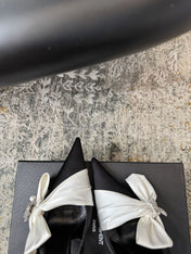 YSL 26S HEELED SLINGBACKS 100 MM IN BLACK AND WHITE SILK