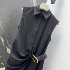 Loewe 25 Drape Sleeveless Dress Black Polyester Fiber