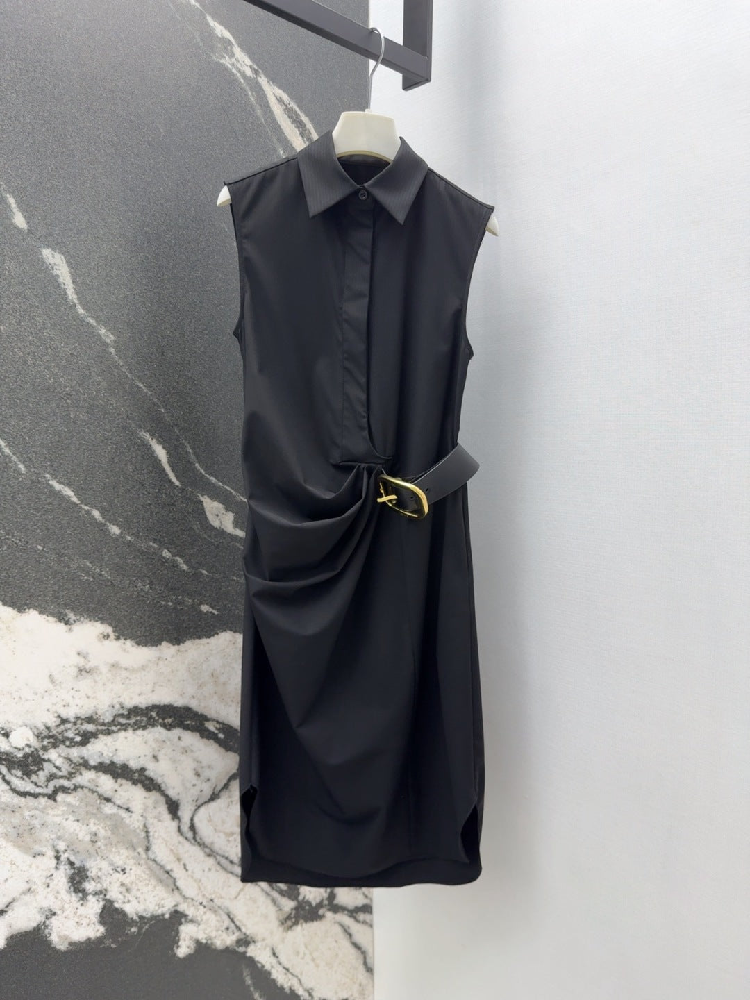 Loewe 25 Drape Sleeveless Dress Black Polyester Fiber