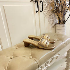 DWAY HEELED SLIDE IN GOLD CALFSKIN WITH GOLD LOGO