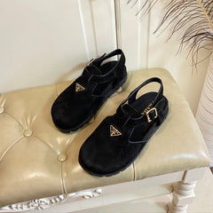 RUBBER SOLE SANDALS IN BLACK SUEDE