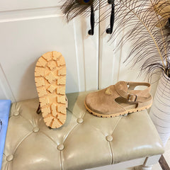 RUBBER SOLE SANDALS IN DARK BEIGE SUEDE