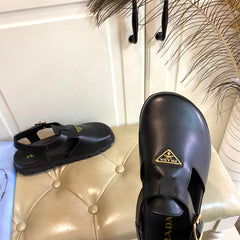 RUBBER SOLE SANDALS IN BLACK SMOOTH LAMBSKIN
