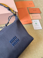 CHAIN SHOULDER BAG 19 IN NAVY BLUE FABRIC GOLD HARDWARE