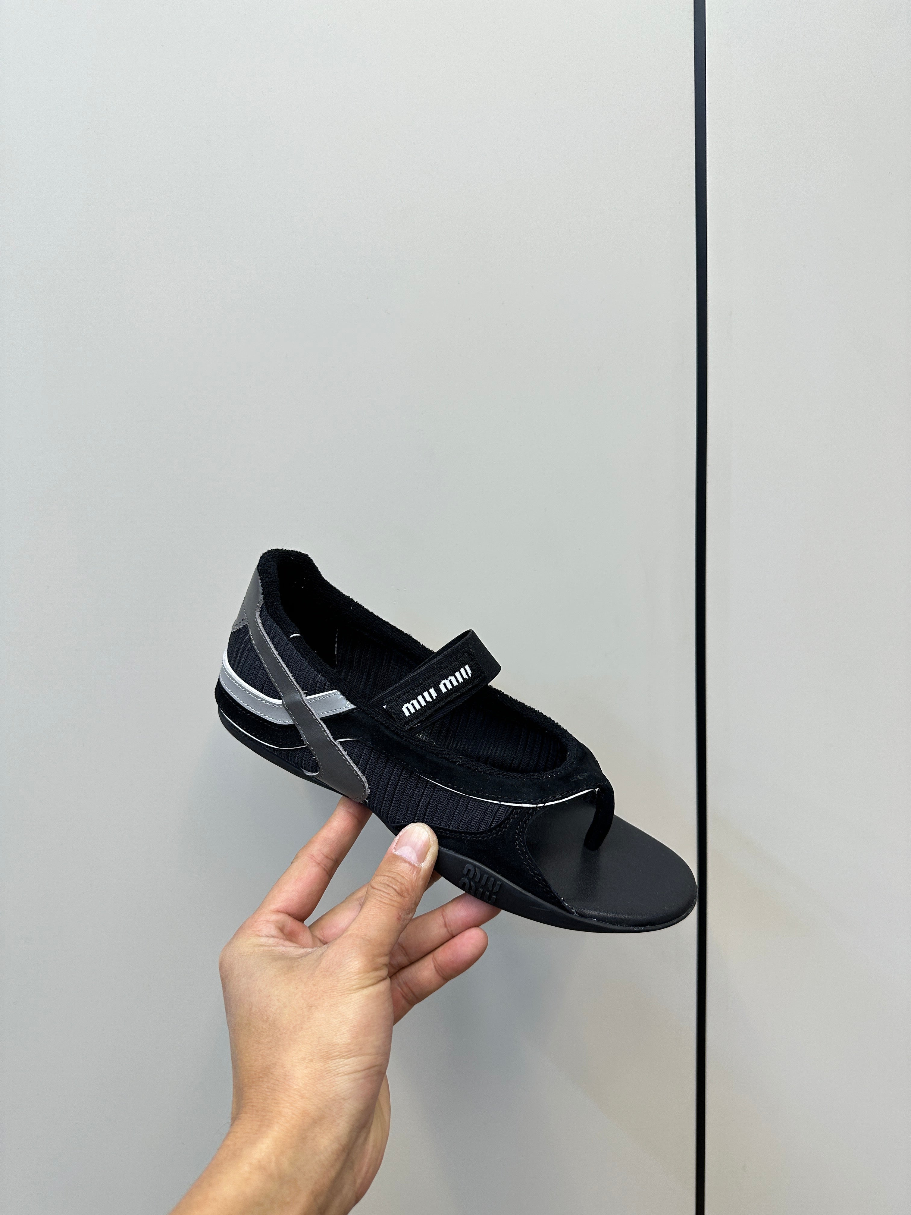 THONG SANDALS IN BLACK SUEDE MIX TECH FABRIC