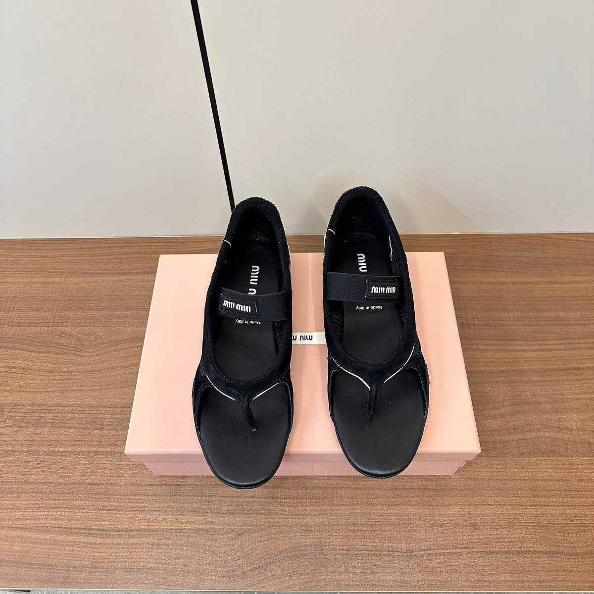 THONG SANDALS IN BLACK SUEDE MIX TECH FABRIC