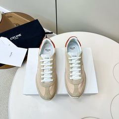 CELINE 25S RACER LOW TOP SNEAKER IN BEIGE AND LIGHT GRAY NYLON AND SUEDE