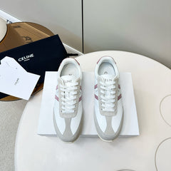CELINE 25S JOGGER LOW LACE UP SNEAKER WITH TRIOMPHE IN WHITE GRAY SUEDE AND CALFSKIN