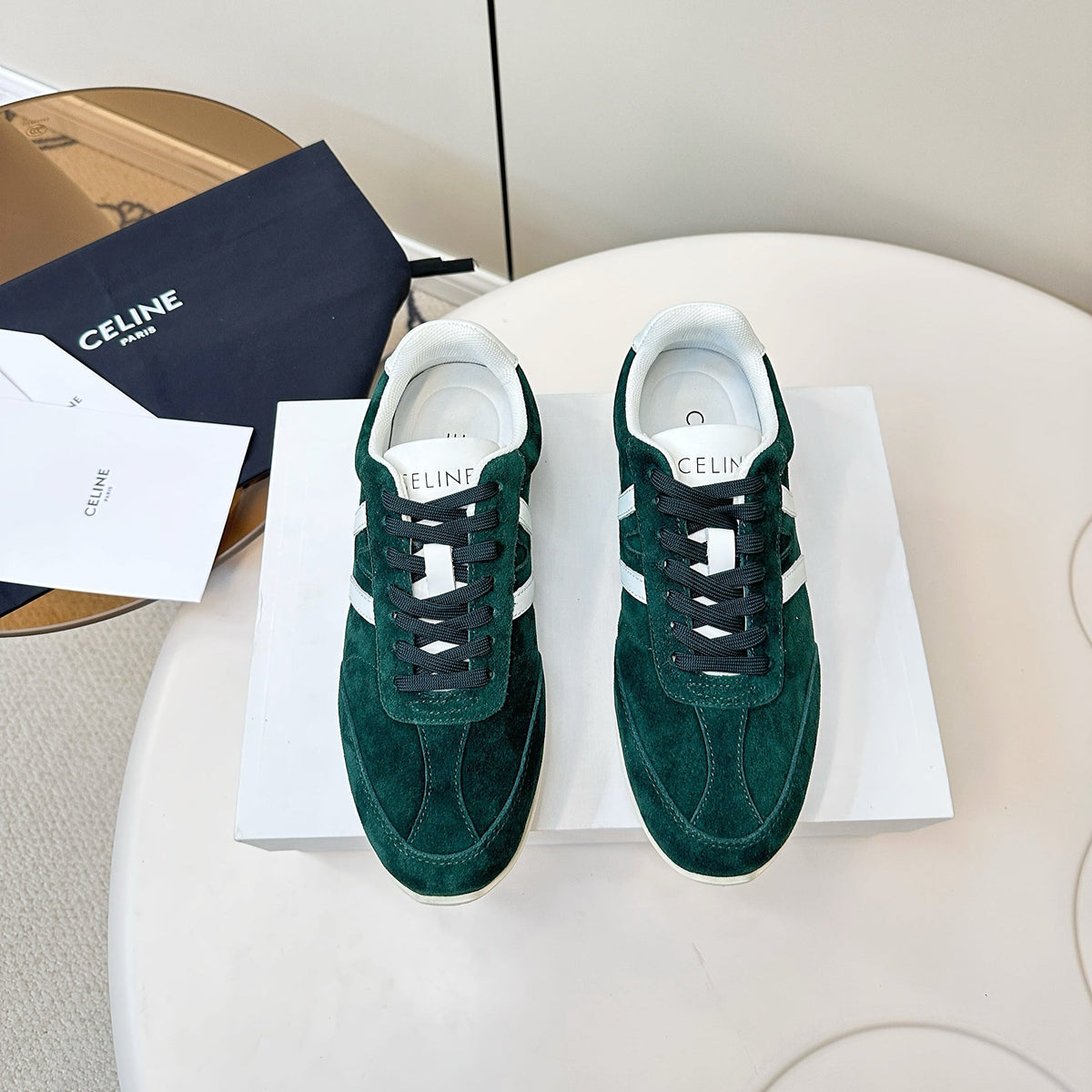 CELINE 25S JOGGER LOW LACE UP SNEAKER WITH TRIOMPHE IN DEEP TEAL SUEDE