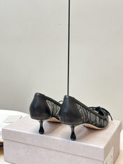 JIMMY CHOO 26S LACE-UP HEELS IN BLACK LACE AND LAMBSKIN
