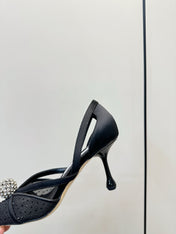 JIMMY CHOO 26S POINTED-TOE HIGH HEELS IN BLACK CRYSTAL EMBELLISHMENT