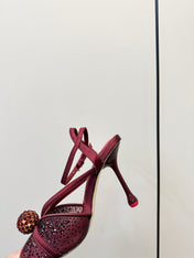 JIMMY CHOO 26S  HEELED SANDALS 100 MM IN DARK RED CRYSTAL EMBELLISHMENT