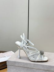 JIMMY CHOO 26S HEELED SANDALS 100 MM IN WHITE CRYSTAL EMBELLISHMENT