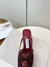 JIMMY CHOO 26S SACORA MULE 80 MM IN DARK RED CRYSTAL EMBELLISHMENT