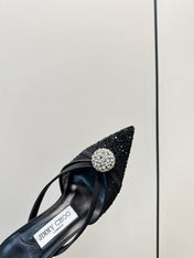 JIMMY CHOO 26S HEELED MULES 80 MM IN BLACK CRYSTAL EMBELLISHMENT