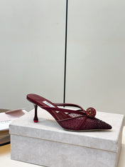 JIMMY CHOO 26S HEELED MULES 80 MM IN DARK RED CRYSTAL EMBELLISHMENT